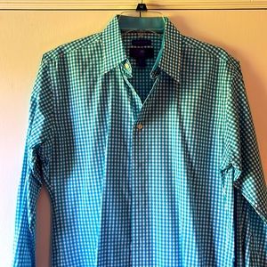 Light blue checkered slim fit dress shirt
